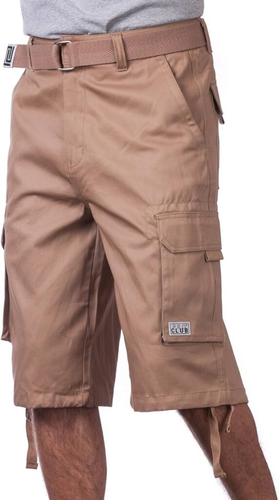 Pro Club Mens Cotton Twill Cargo Shorts with Belt - Regular and Big  Tall Sizes