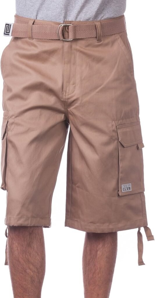 Pro Club Mens Cotton Twill Cargo Shorts with Belt - Regular and Big  Tall Sizes