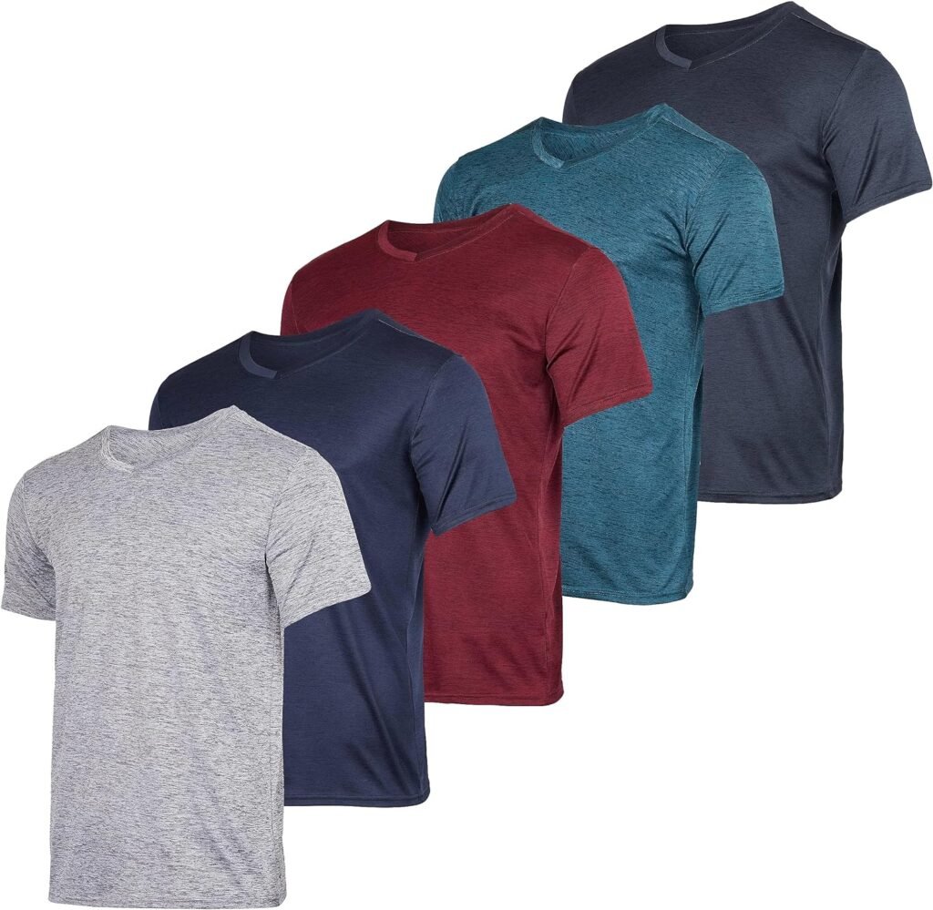 Real Essentials 5 Pack: Men’s V-Neck Dry-Fit Moisture Wicking Active Athletic Tech Performance T-Shirt