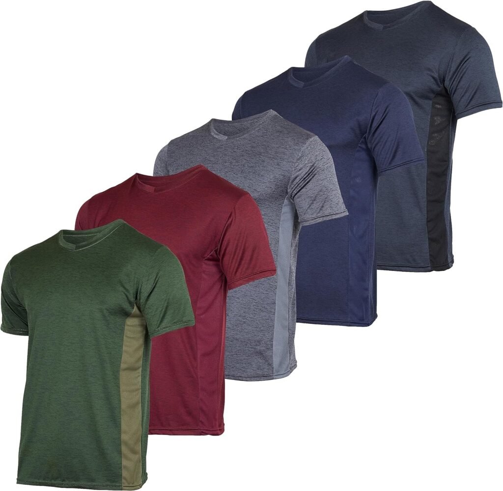 Real Essentials 5 Pack: Men’s V-Neck Dry-Fit Moisture Wicking Active Athletic Tech Performance T-Shirt