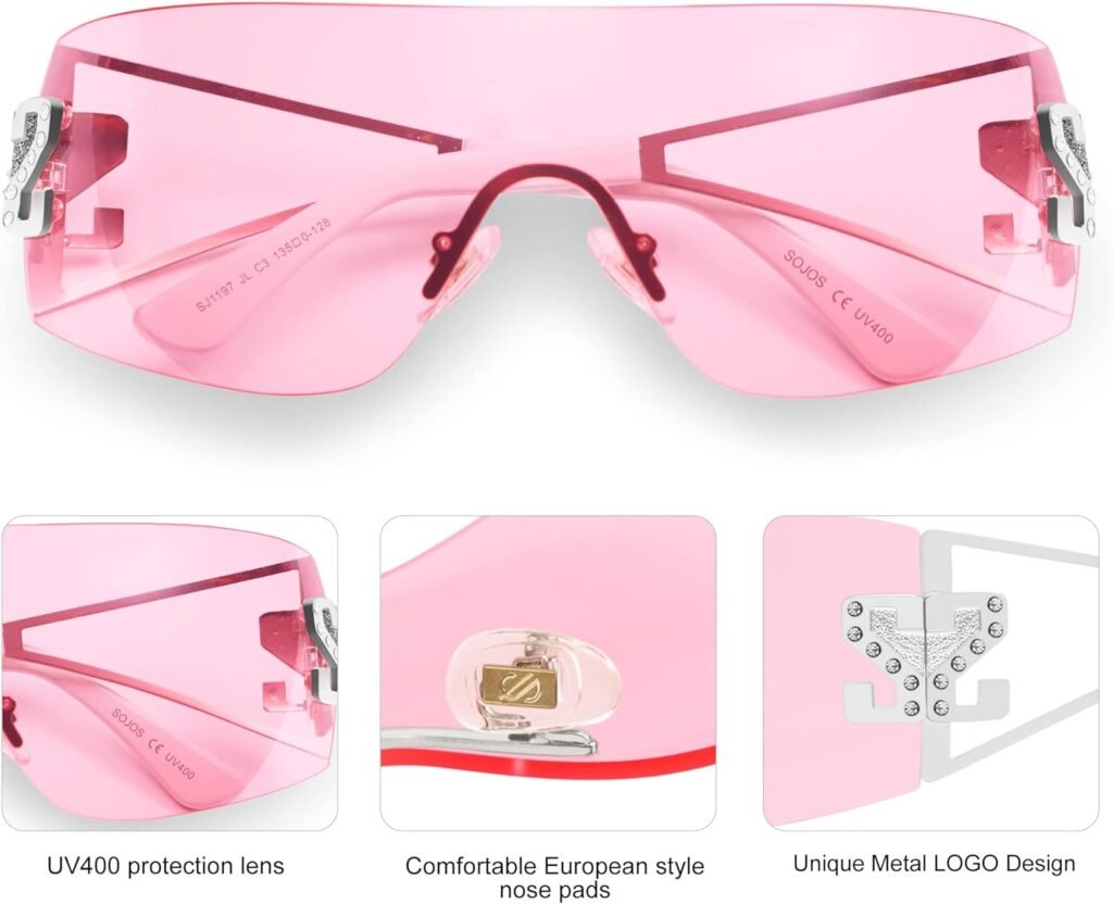 SOJOS Futuristic Rimless y2k Sunglasses for Women Oversized Trendy Shield Wrap Around Frameless Sun Glasses SJ1197