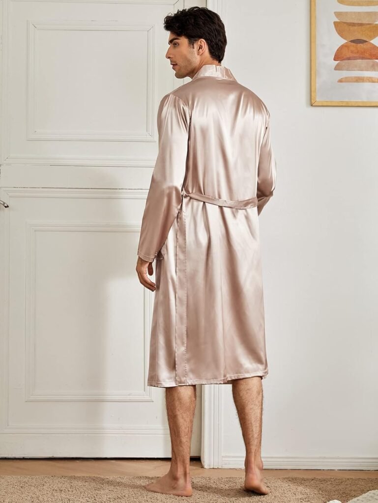 SOLY HUX Mens Long Sleeve Silk Sleepwear Satin Kimono Robe with Shorts Pajamas Set