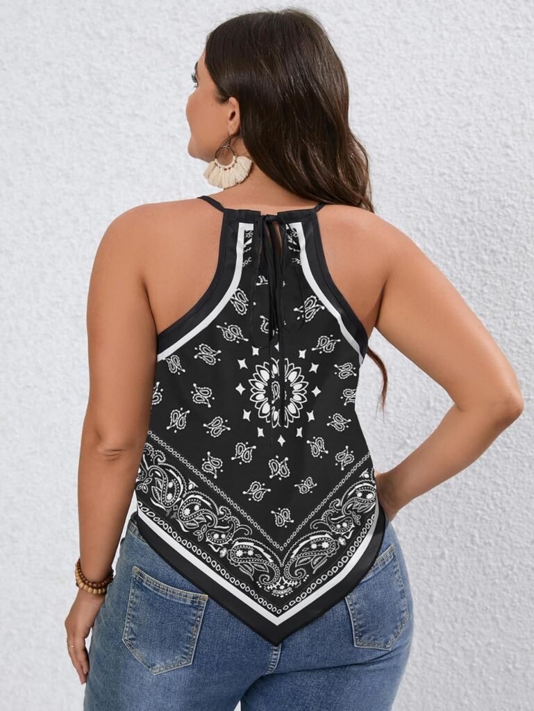 SOLY HUX Womens Plus Size Halter Tops Bandana Tank Top Tie Back Shirts Boho Casual Sleeveless Cami Tops