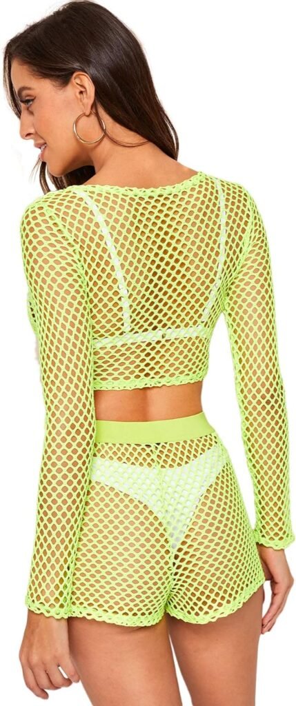 SweatyRocks Womens Sexy 2 Pieces Fishnet Crop Top with Shorts Outfit Set