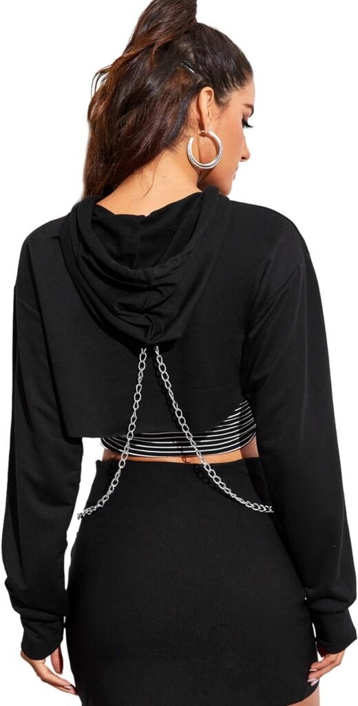 SweatyRocks Womens Solid Black Long Sleeve Pullover Crop Top Hoodie