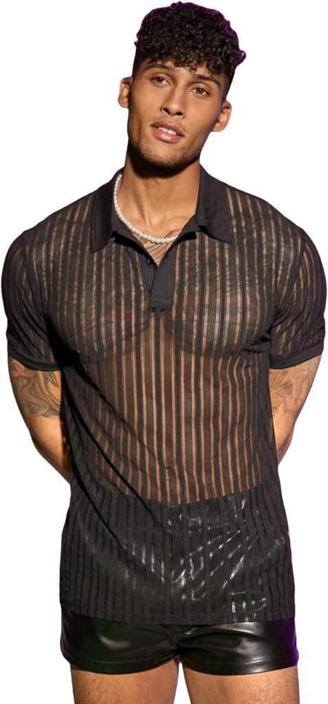 Verdusa Mens Sheer Mesh Short Sleeve T Shirt See Through Round Neck Tee Top