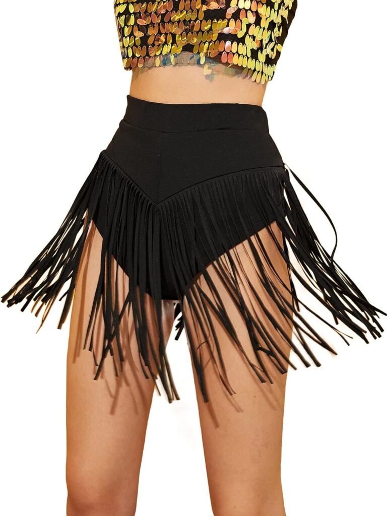 Verdusa Womens Elastic High Waisted Fringe Tassel Shorts Booty Dance Bottom