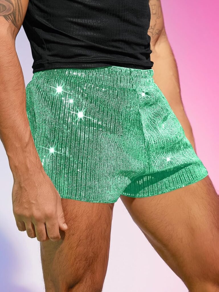 WDIRARA Mens Contrast Sequin Elastic Waist Track Shorts Natural Waist Straight Leg Shorts