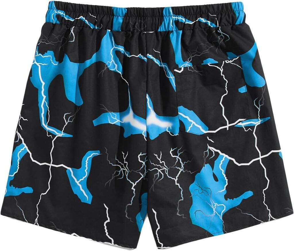 WDIRARA Mens Lightning Graphic Print Drawstring Casual Summer Beach Shorts