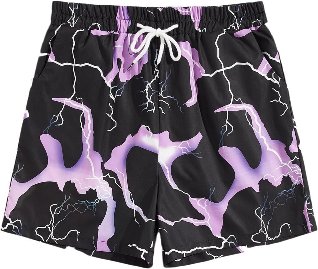 WDIRARA Mens Lightning Graphic Print Drawstring Casual Summer Beach Shorts