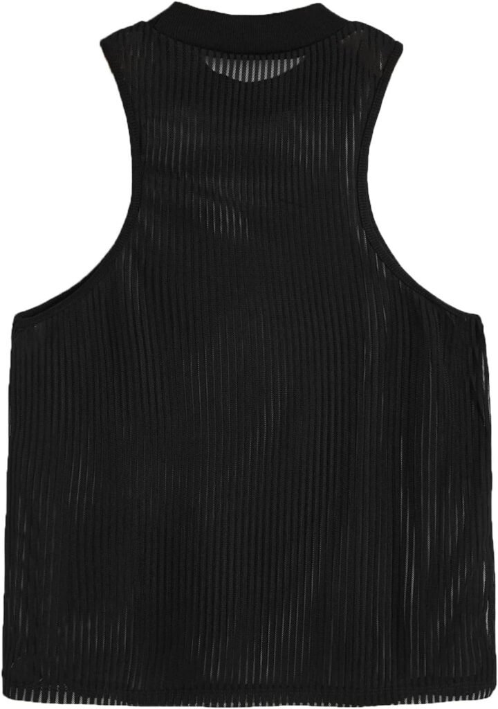 WDIRARA Mens See Through Mock Neck Sleeveless Party Club Summer Fitted Tank Top